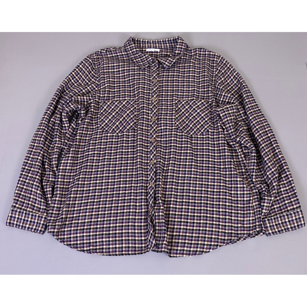 Maurices Flannel Shirt Women's Size XXL Purple Plaid Button Front Rayon Blend